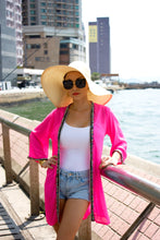 Load image into Gallery viewer, Syren hot pink hand sewn multicoloured bead silver fringe trimmed womens beachwear resort wear beach kaftan robe