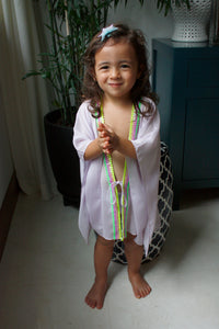 Mischa pale purple lurex chiffon with neon sequin trim kids beachwear resort wear kids kaftan
