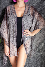 Load image into Gallery viewer, Kali snake print black and white womens beachwear beach kaftan cover up with silver fringe trim