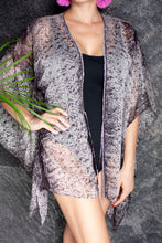 Load image into Gallery viewer, Kali snake print black and white womens beachwear beach kaftan cover up with silver fringe trim