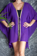 Load image into Gallery viewer, Malia womens beachwear resort wear beach kaftan cover up in royal purple with gold trim