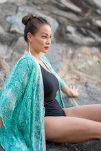 Load image into Gallery viewer, Bold green snake print beach cover up, sustainable resort wear kaftan for women in Dubai