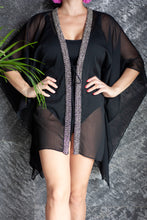 Load image into Gallery viewer, Elegant black kaftan cover-up in lightweight crepe chiffon for resort vacations
