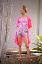 Load image into Gallery viewer, Sustainable beach coverups - Neon pink Cahya women&#39;s beach kaftan with hand-stamped batik trim, perfect for Dubai beachwear.