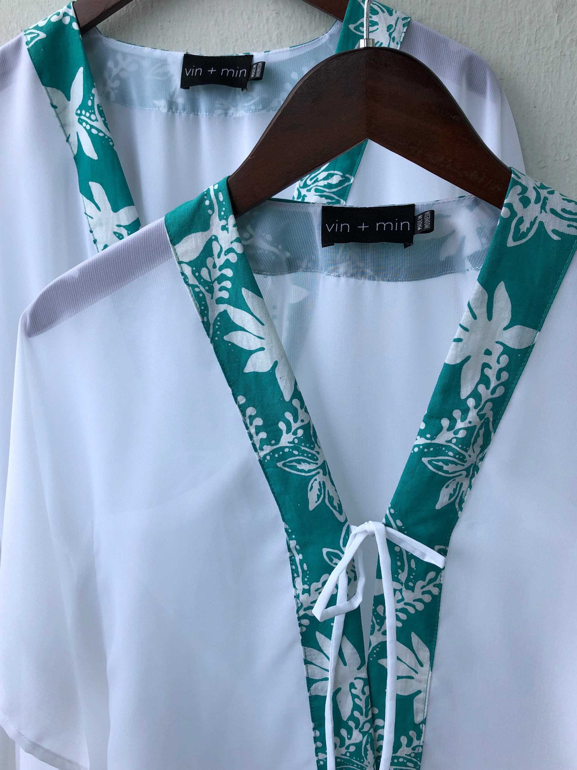 Bali-made girls beach cover-up in shimmering lurex chiffon with vibrant green batik trim, for girls in Dubai
