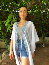 Load image into Gallery viewer, Stylish women&#39;s beach cover-up, handcrafted batik kaftan in soft chiffon for Dubai and tropical travel
