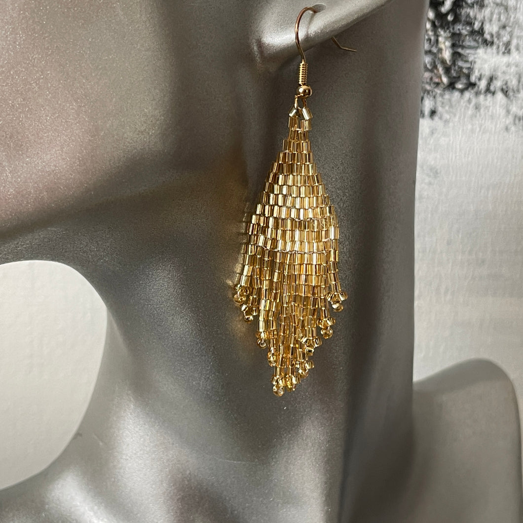 Kaniya shiny gold handmade beaded dangle boho chic earrings 
