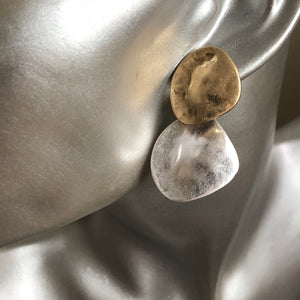 Rune matte hammered silver and gold drop earrings