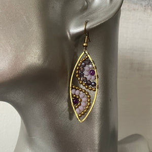 Hansa handmade purple crystal and brass beads earrings