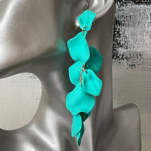 Load image into Gallery viewer, Odette glamorous shimmery lightweight floral dangle earrings in matte sea green