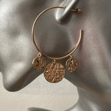 Load image into Gallery viewer, Keava texture gold coin large hoop dangle earrings