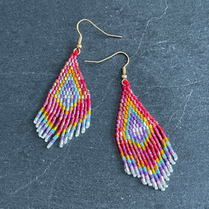 Sakari small handmade beaded boho chic ethnic inspired statement dangle earrings in rainbow