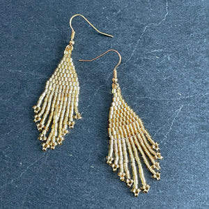 Kaniya shiny gold handmade beaded dangle boho chic earrings 