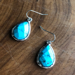 Gemma natural stone tear drop silver earrings