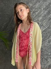Load image into Gallery viewer, Whitney pale yellow crepe chiffon confetti sequin pink trimmed kids beachwear resort wear beach kaftan