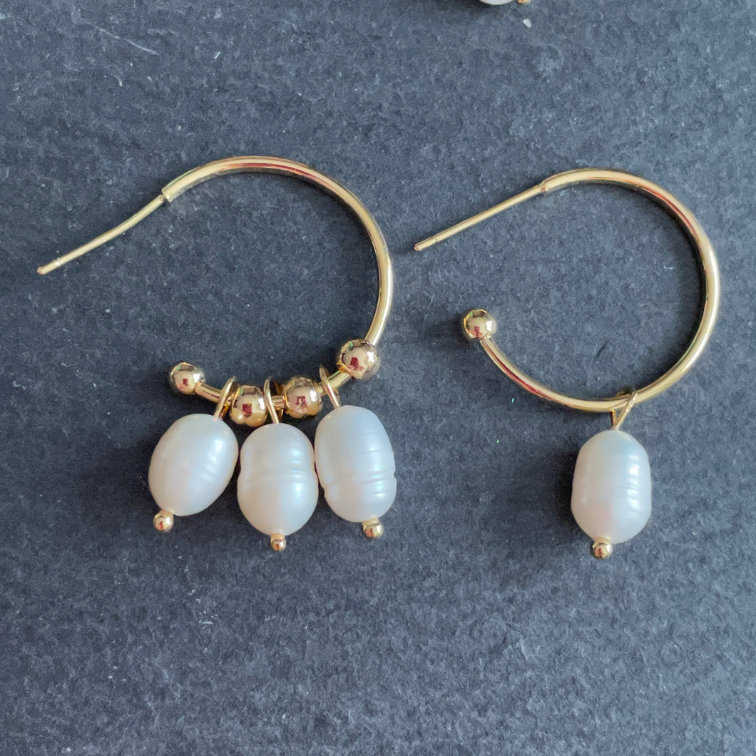 Dara Asymmetrical Freshwater Pearl Hoop Earrings