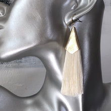 Load image into Gallery viewer, Thalia silk tassel boho chic glamorous silk tassel earrings with gold accents in cream