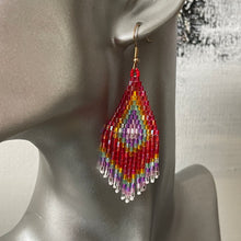 Load image into Gallery viewer, Sakari small handmade beaded boho chic ethnic inspired statement dangle earrings in rainbow