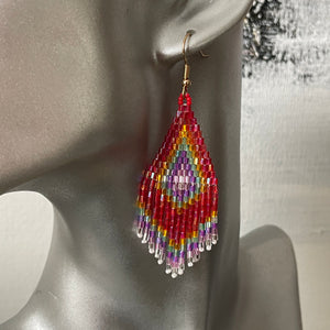 Sakari small handmade beaded boho chic ethnic inspired statement dangle earrings in rainbow