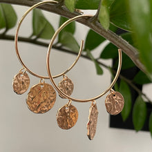 Load image into Gallery viewer, Keava texture gold coin large hoop dangle earrings