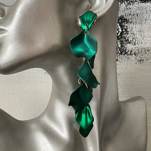 Load image into Gallery viewer, Odette glamorous shimmery lightweight floral dangle earrings in green shimmer