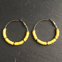 Load image into Gallery viewer, Zora handmade clay gold hoop earrings in yellow