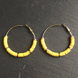 Zora handmade clay gold hoop earrings in yellow