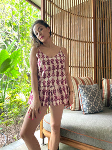 Ishani Co-ord Block Print Set in Purple Floral Motif