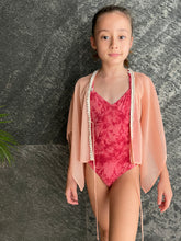 Load image into Gallery viewer, Ula pale orange textured chiffon pearl beaded trim kids beachwear resort wear beach kaftan in a matching mommy and me set