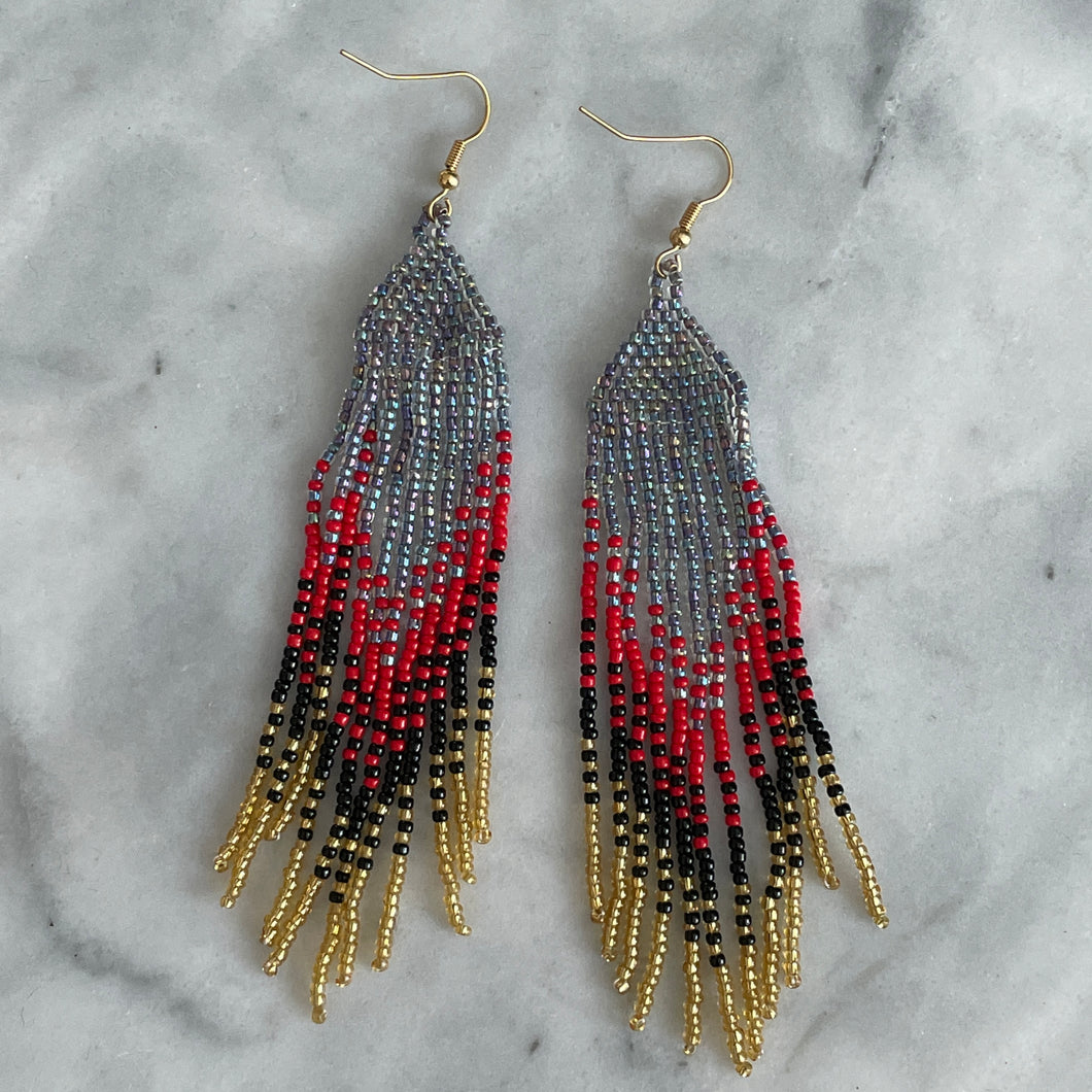 Nita boho glamorous handmade beaded earrings in silver red black and gold glass beads