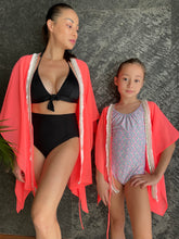 Load image into Gallery viewer, Nikani neon orange chiffon white sequin tassel trimmed kids glamorous beachwear resort wear beach kaftan in a mommy and me matching set