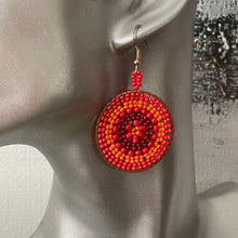 Load image into Gallery viewer, Rhea handmade beaded colorful boho glamorous earrings in red and orange