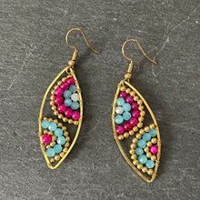 Load image into Gallery viewer, Hansa handmade blue and purple crystal and brass beads earrings