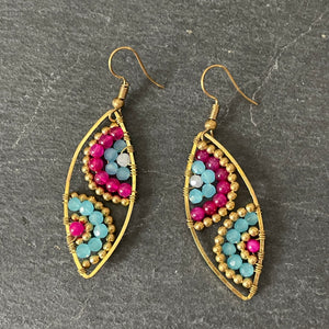Hansa handmade blue and purple crystal and brass beads earrings