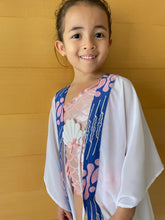 Load image into Gallery viewer, Onism collection white lurex chiffon with parang batik trim kids beachwear resort wear beach kaftan in a matching mommy and me set