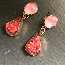 Load image into Gallery viewer, Odina natural druzy crystal dangle earrings in rose