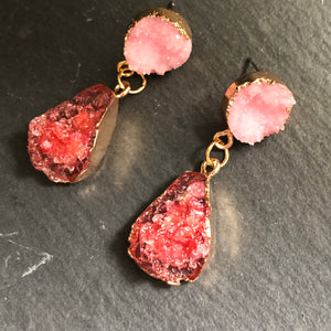 Odina natural druzy crystal dangle earrings in rose