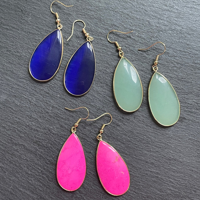 Damara Natural Stone Tear Drop Earrings