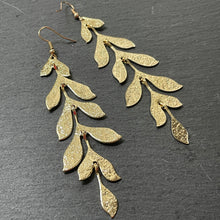 Load image into Gallery viewer, Calypso Textured Gold Leaf Dangle Earrings