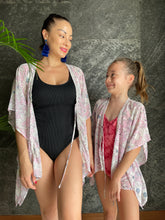 Load image into Gallery viewer, Luana blush floral kaftan with crystal trim petite womens beachwear resort wear beach kaftan in a mommy and me matching set