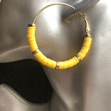 Load image into Gallery viewer, Zora handmade clay gold hoop earrings in yellow