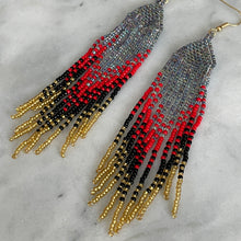 Load image into Gallery viewer, Nita boho glamorous handmade beaded earrings in silver red black and gold glass beads