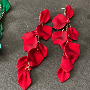 Odette glamorous shimmery lightweight floral dangle earrings in red shimmer