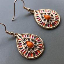 Load image into Gallery viewer, Radha hand painted bead tear drop ethnic inspired gold earrings