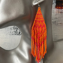 Load image into Gallery viewer, Sade handmade beaded boho chic two tone dangle earrings in orange