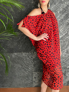 Khani Kaftan Dress in Red Leopard