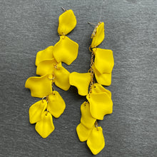 Load image into Gallery viewer, Odette glamorous shimmery lightweight floral dangle earrings in matte yellow