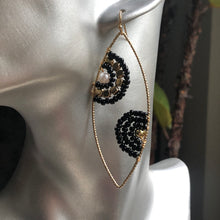 Load image into Gallery viewer, Cateri boho chic handmade hand-beaded dangle earrings in black and gold