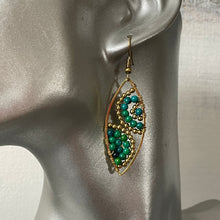 Load image into Gallery viewer, Hansa handmade malachite gemstone and brass beads earrings