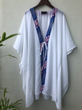 Load image into Gallery viewer, Onism collection white lurex chiffon with parang batik trim womens beachwear resort wear beach kaftan in a matching mommy and me set